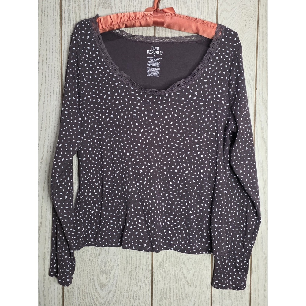 NWOT Pink Republic Romantic Plum Lace Trim Ditzy Floral Cottagecore Top Sz XL